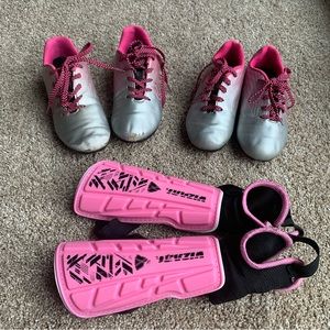 Girl’s Cleats Sz 12K and 1 & One Pair of Shin Guards Size Small
